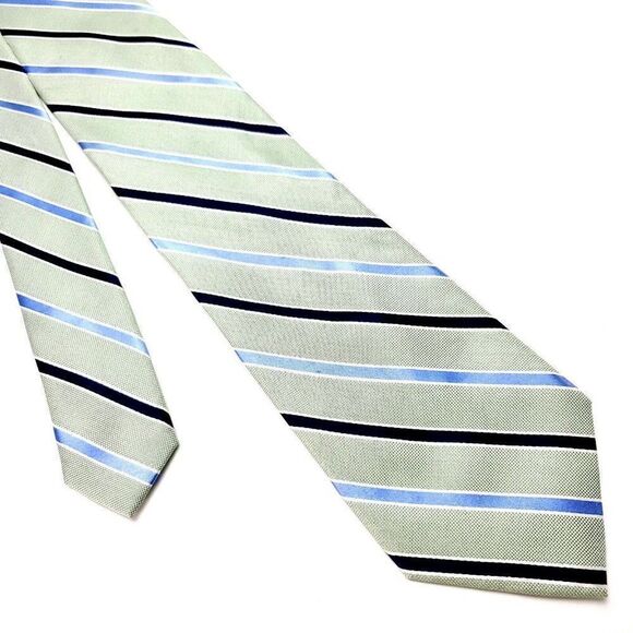 Stafford Silk Tie Woven Green Blue Striped‎ - Picture 1 of 5